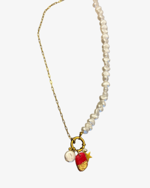 Collar charms y perlas rojo