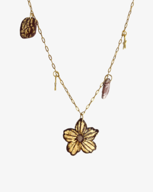 Collar charms flor marrón cadena fina