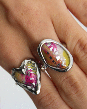 Anillo ovalado atardecer plateado