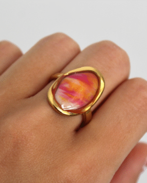 Anillo ovalado amarillo y rosa