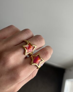 Anillo estrella naranja y fucsia dorado