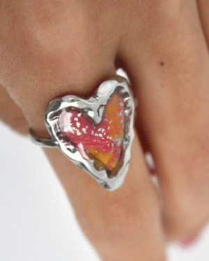 Anillo corazón amarillo y rosa