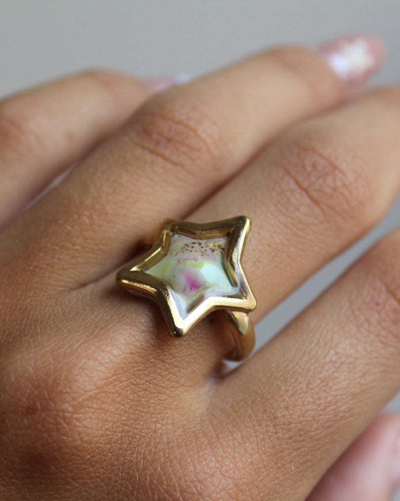 Anillo estrella tonos turquesa