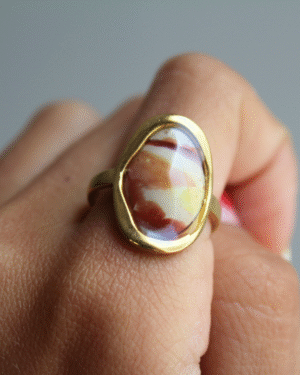 Anillo ovalado S - Amarillo y marrón