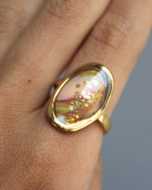 Anillo ovalado S - Beige y verde