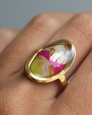 Anillo ovalado S - Fucsia y verde
