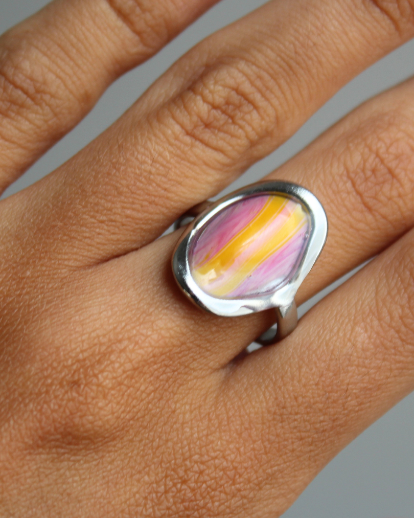 Anillo ovalado S -Rosa y amarillo