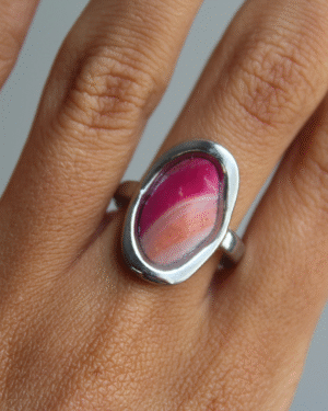 Anillo ovalado S - Naranja y fucsia