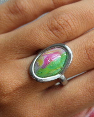 Anillo ovalado S - Verde y rosa